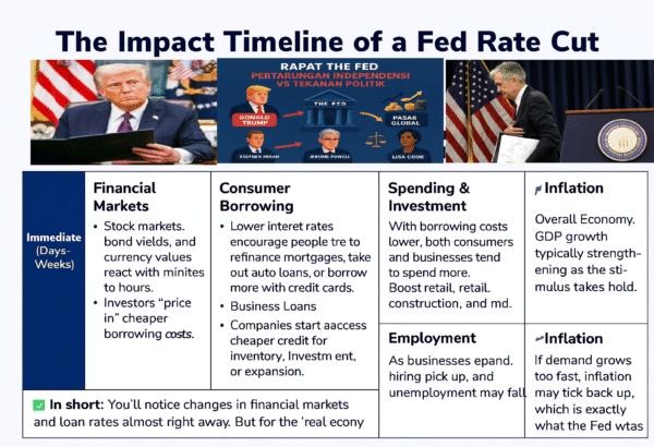 Trump Berhasil Tekan The Fed Pangkas Suku Bunga: Dampaknya Tidak Instan, Kapan Akan Terasa?