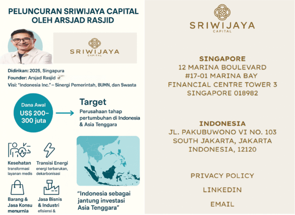 Arsjad Rasjid Luncurkan Sriwijaya Capital di Singapura, Bidik Investasi hingga US$ 200 Juta